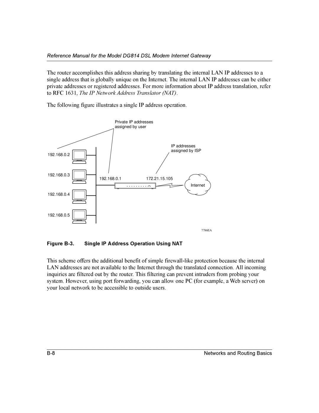 NETGEAR DG814 DSL manual Figure B-3. Single IP Address Operation Using NAT 