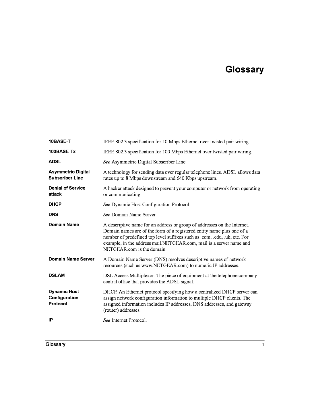 NETGEAR DG814 DSL manual Glossary 