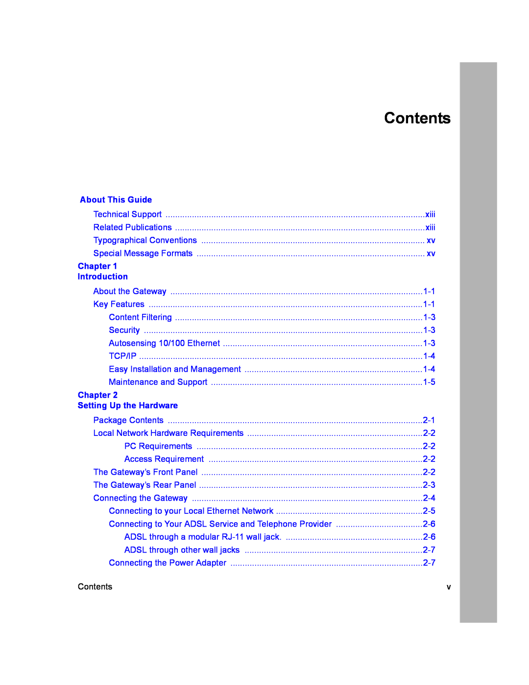 NETGEAR DG814 DSL manual Contents, About This Guide, Chapter, Introduction, Setting Up the Hardware 
