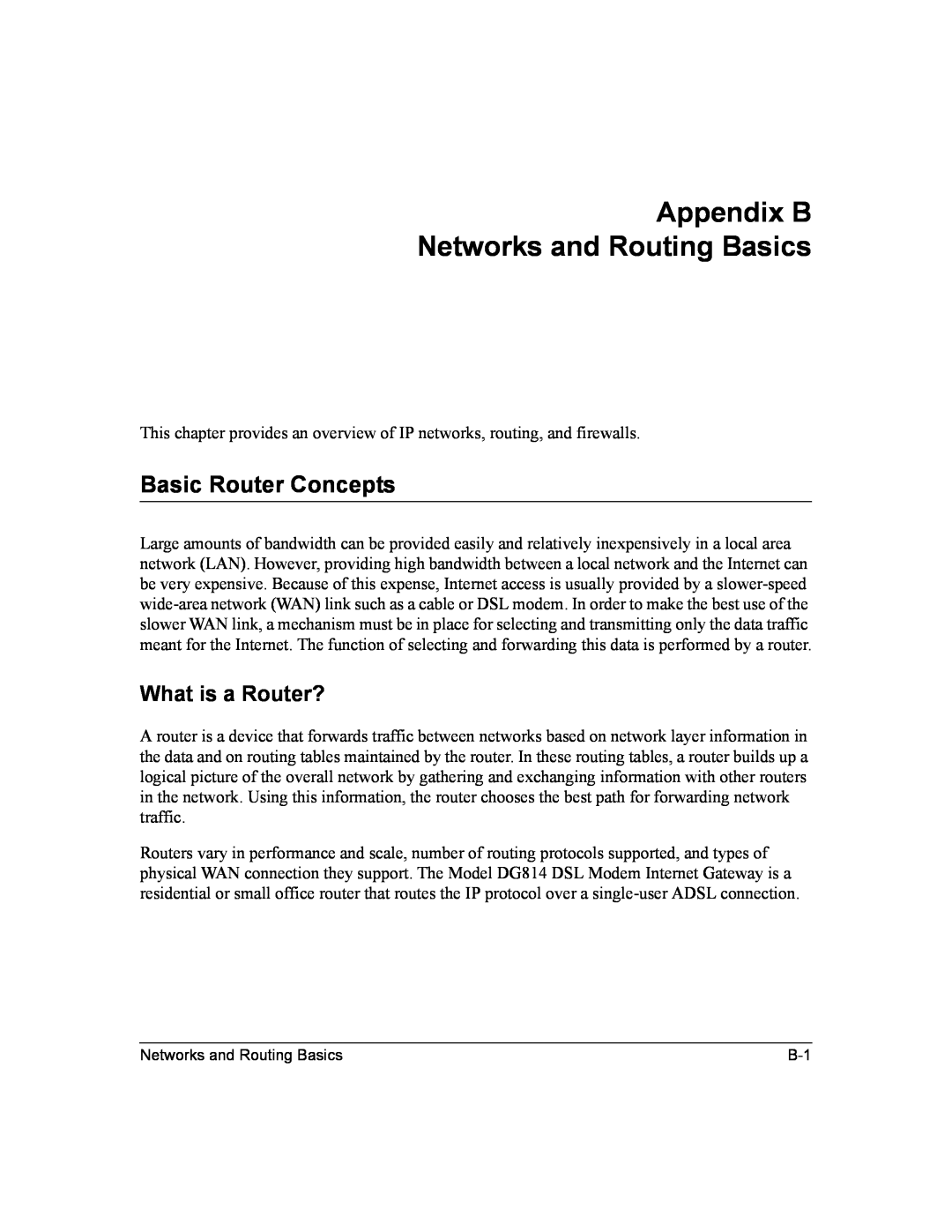 NETGEAR DG814 DSL manual Appendix B Networks and Routing Basics, Basic Router Concepts, What is a Router? 