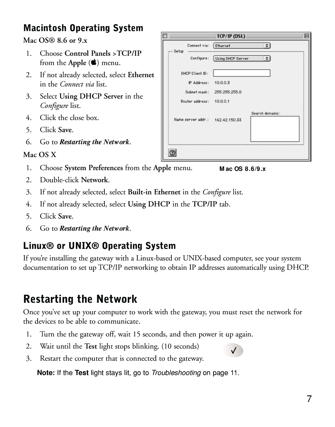 NETGEAR DG814 manual Restarting the Network, Select Using Dhcp Server in the Configure list 