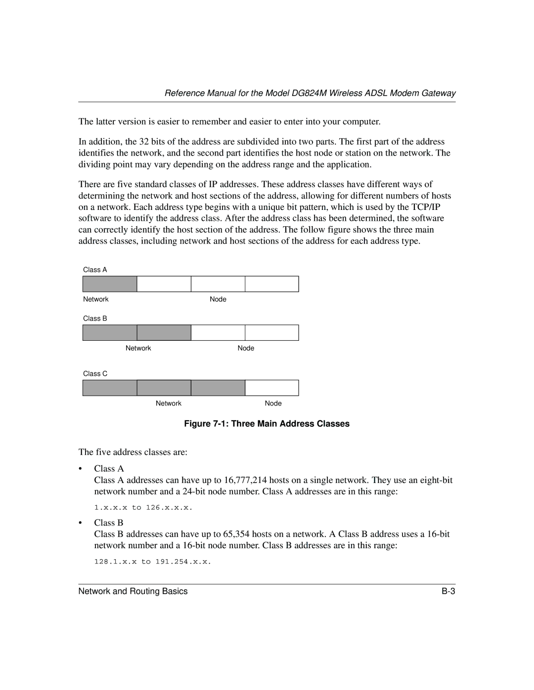 NETGEAR DG824M manual Three Main Address Classes 