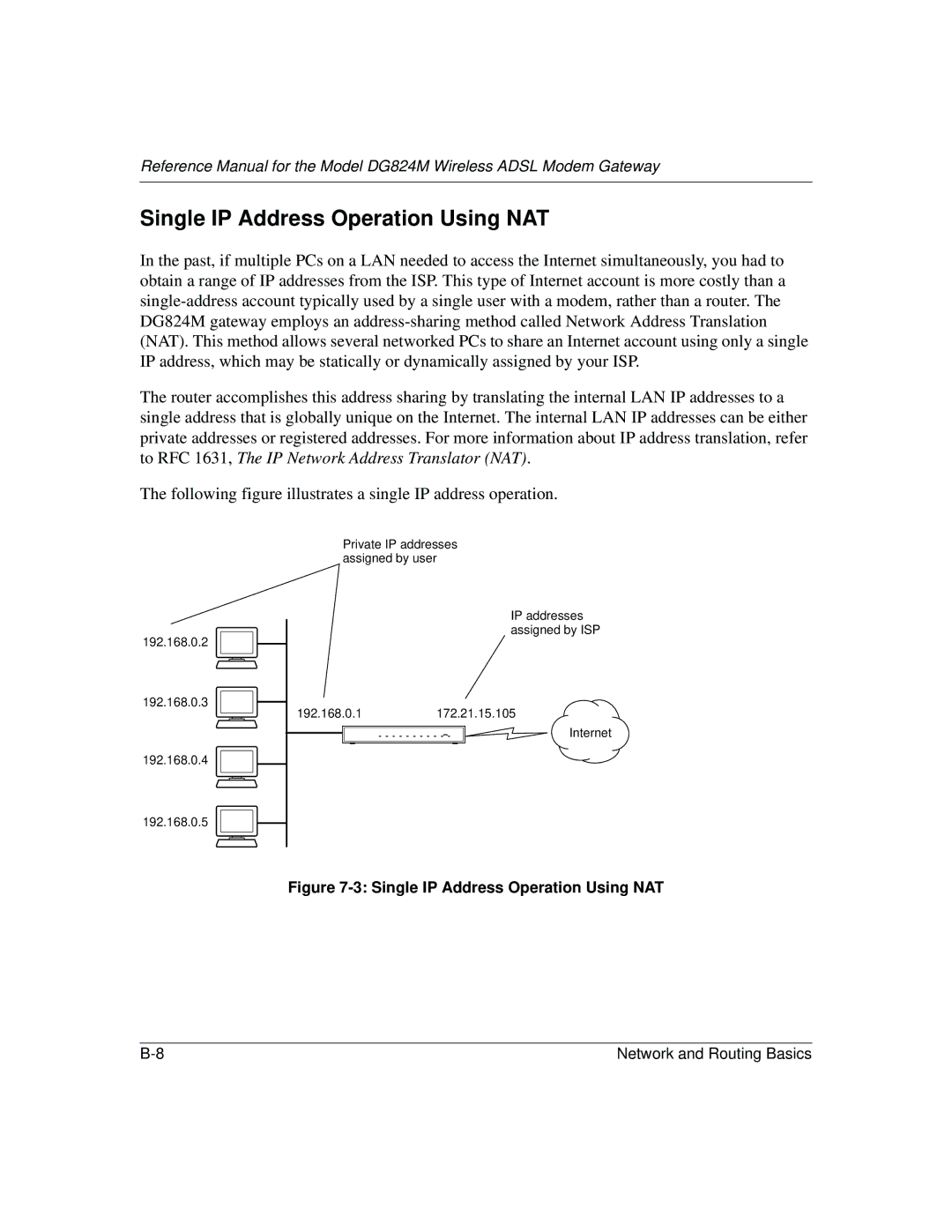 NETGEAR DG824M manual Single IP Address Operation Using NAT 