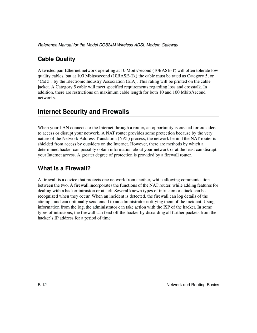NETGEAR DG824M manual Internet Security and Firewalls, Cable Quality, What is a Firewall? 
