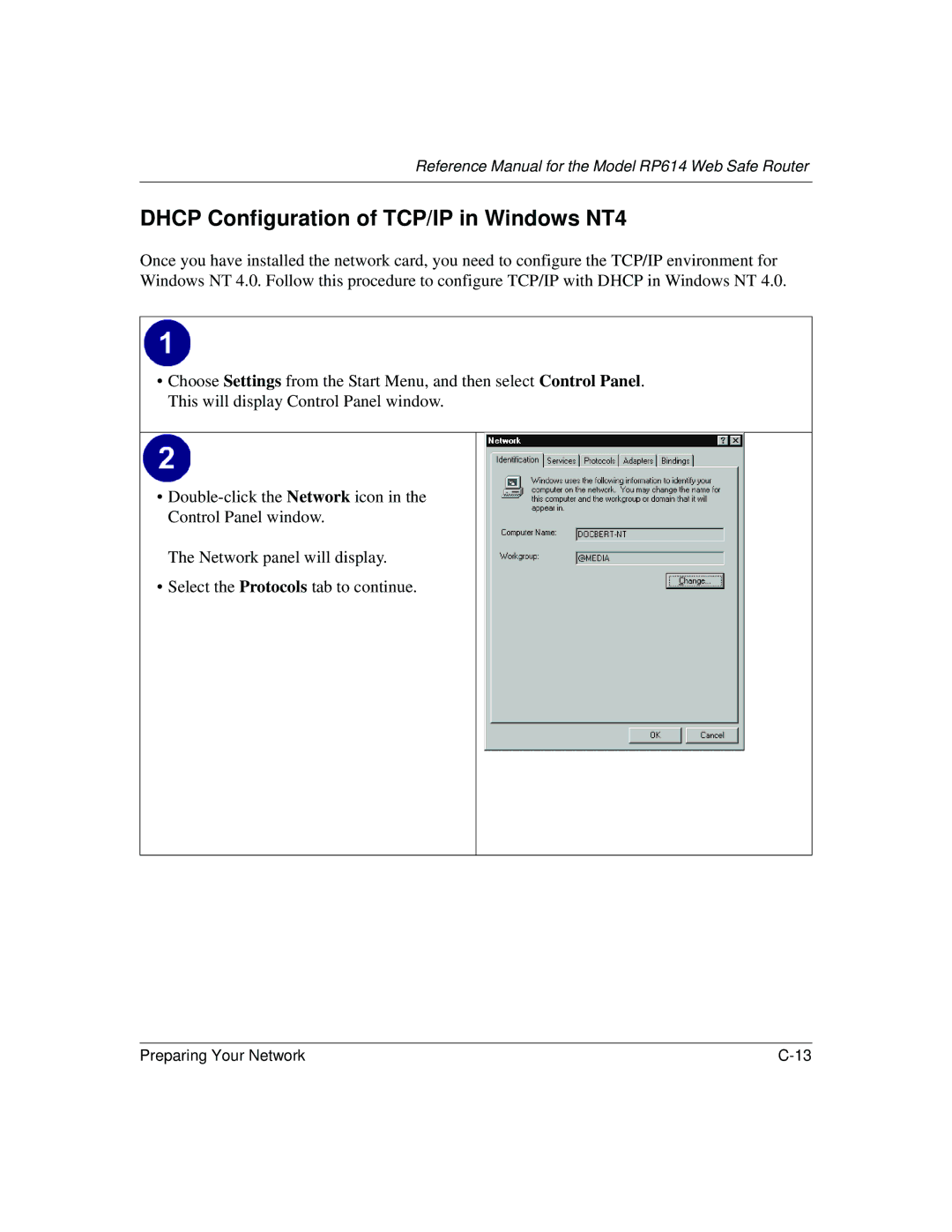 NETGEAR DG824M manual Dhcp Configuration of TCP/IP in Windows NT4 