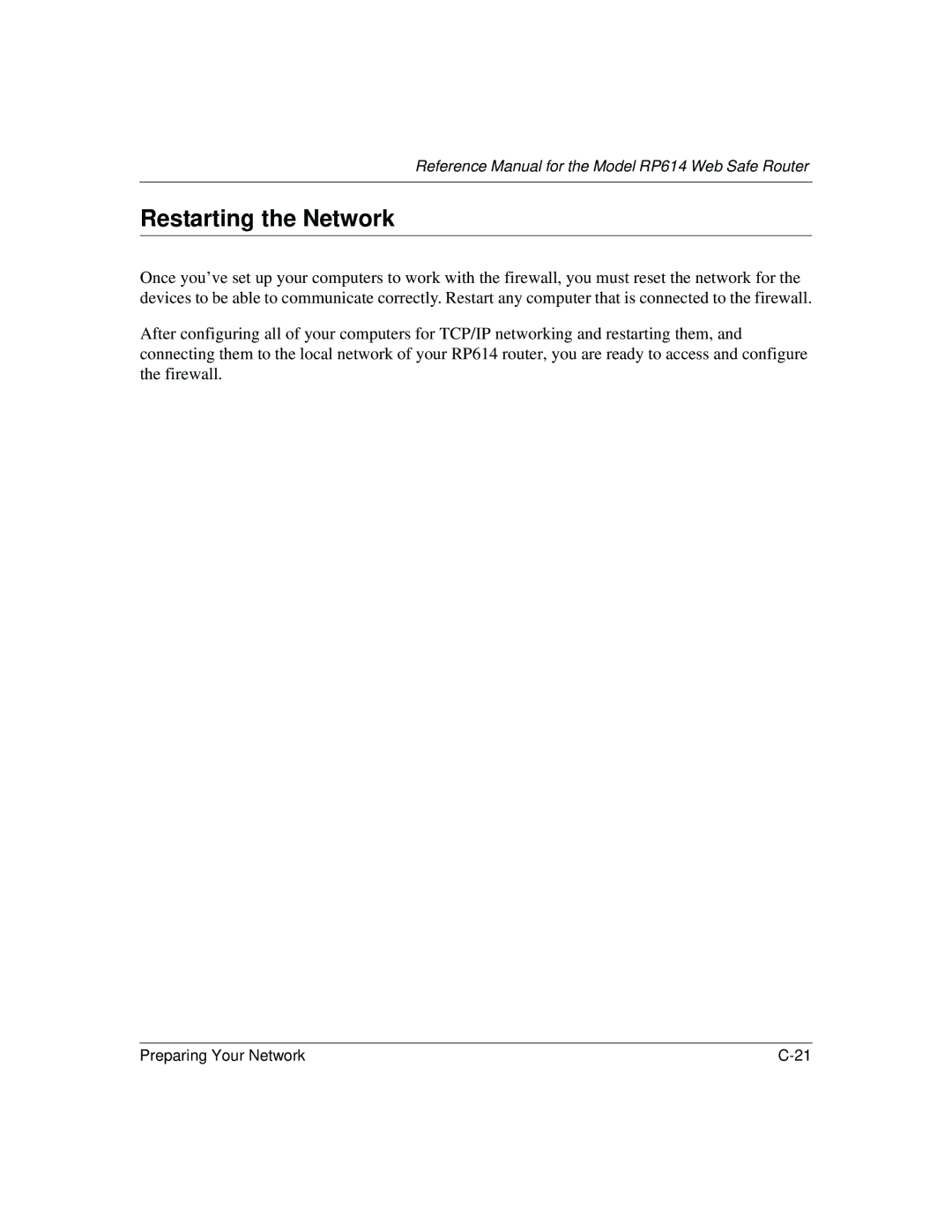 NETGEAR DG824M manual Restarting the Network 