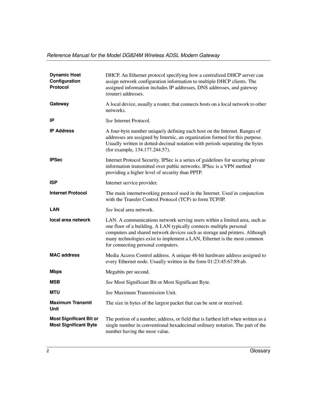 NETGEAR DG824M manual Router addresses 