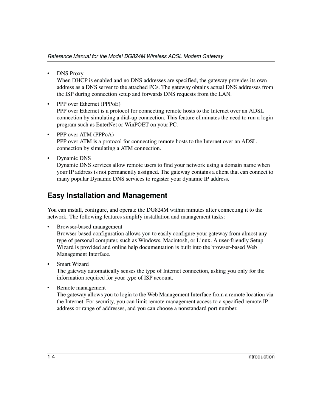 NETGEAR DG824M manual Easy Installation and Management 