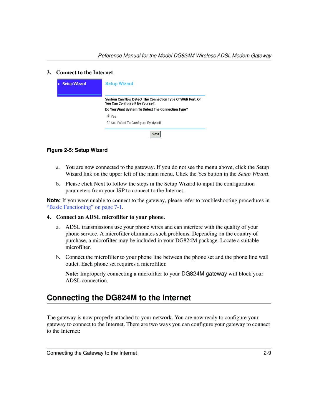 NETGEAR manual Connecting the DG824M to the Internet, Connect to the Internet 