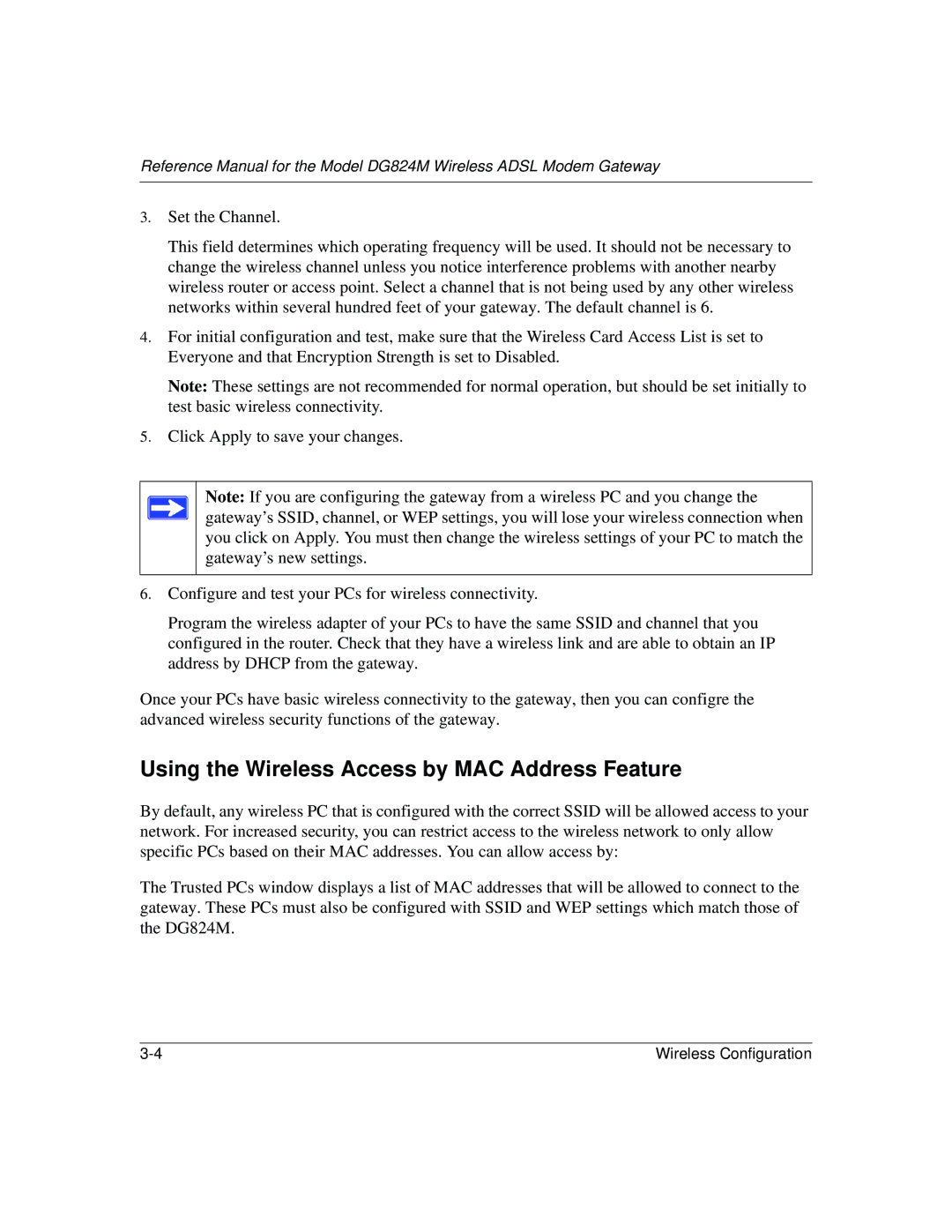 NETGEAR DG824M manual Using the Wireless Access by MAC Address Feature 