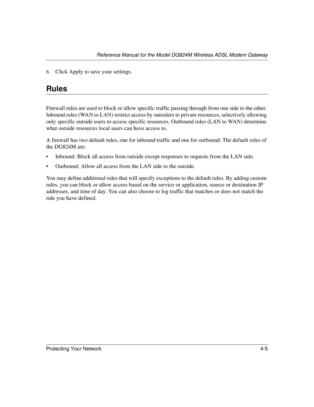 NETGEAR DG824M manual Rules 