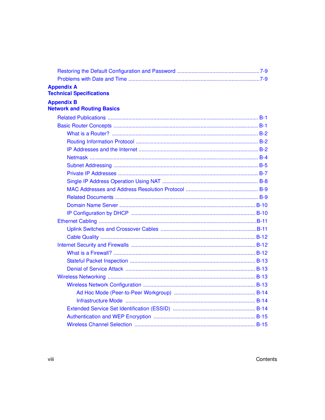 NETGEAR DG824M manual Viii Contents 