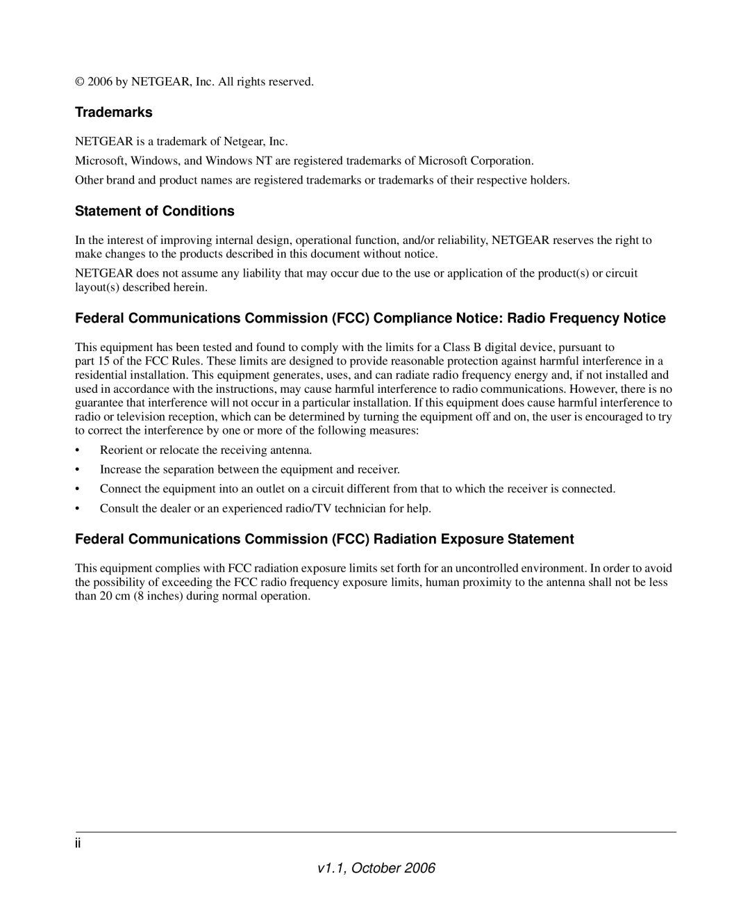 NETGEAR DG834 V3 manual Trademarks, Statement of Conditions 