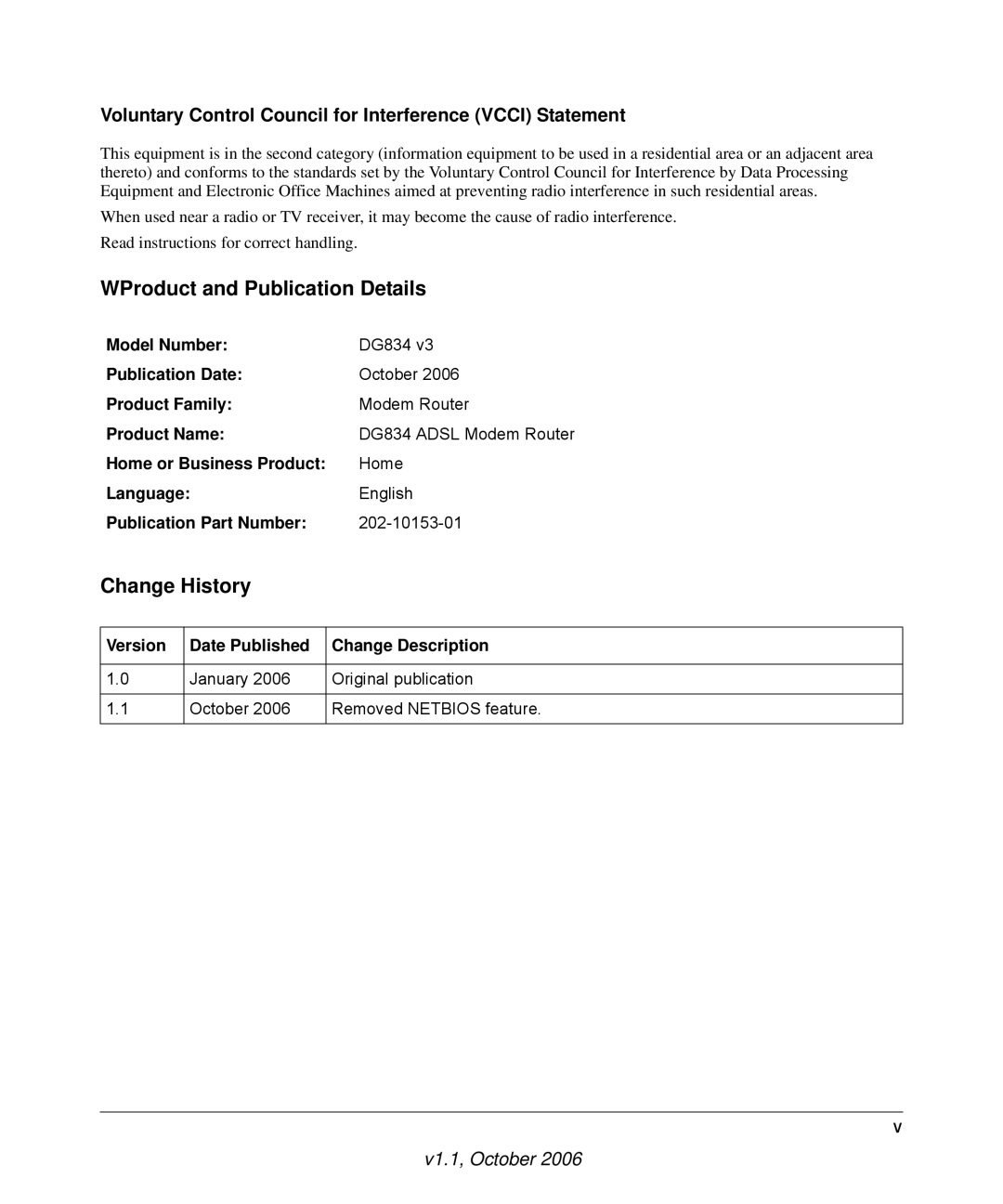 NETGEAR DG834 V3 manual WProduct and Publication Details, Voluntary Control Council for Interference Vcci Statement 