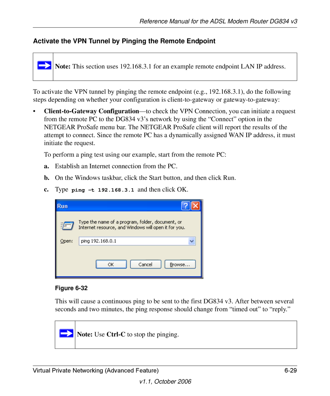 NETGEAR DG834 V3 manual Activate the VPN Tunnel by Pinging the Remote Endpoint 