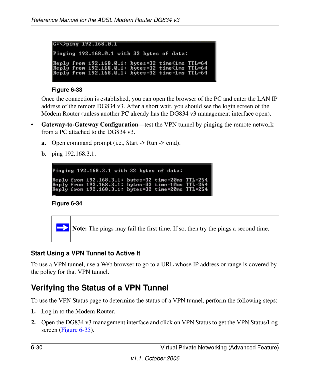 NETGEAR DG834 V3 manual Verifying the Status of a VPN Tunnel, Start Using a VPN Tunnel to Active It 