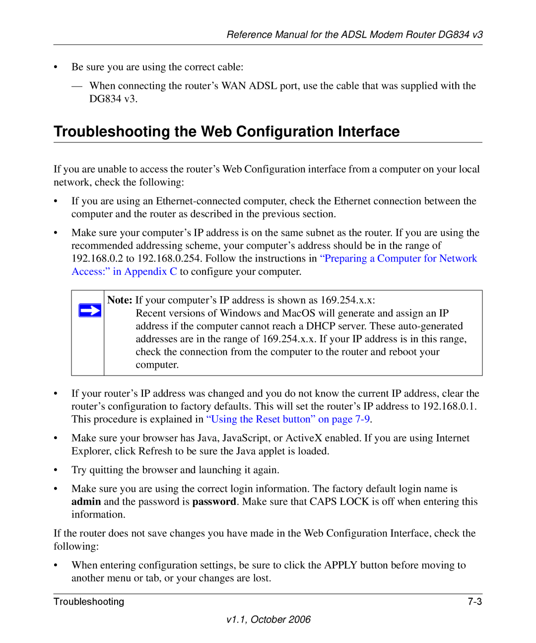 NETGEAR DG834 V3 manual Troubleshooting the Web Configuration Interface 