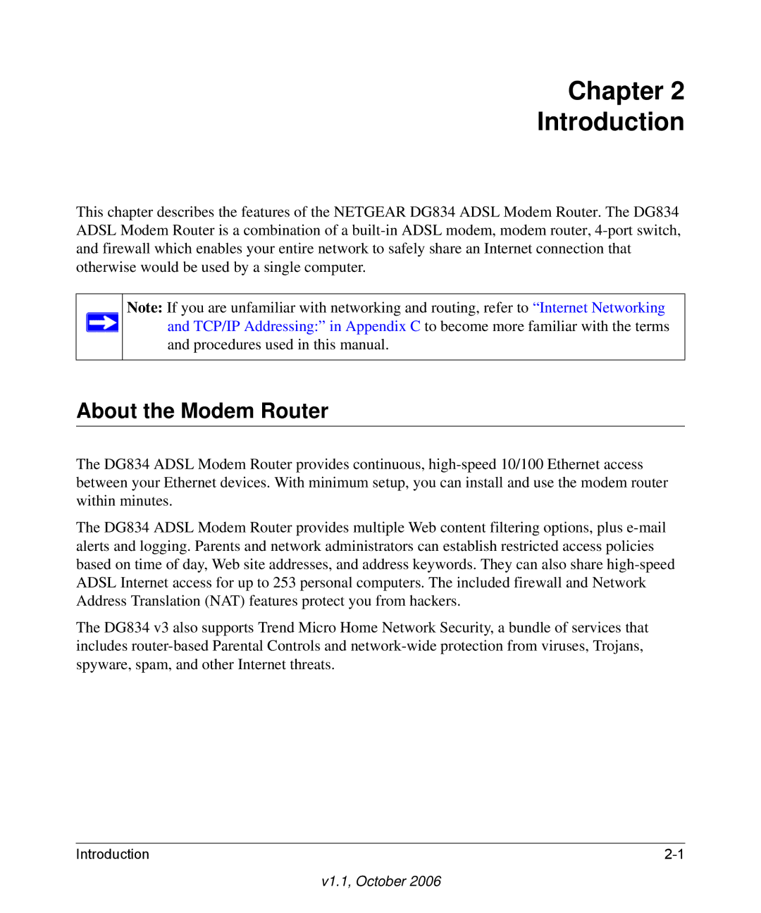 NETGEAR DG834 V3 manual Chapter Introduction, About the Modem Router 