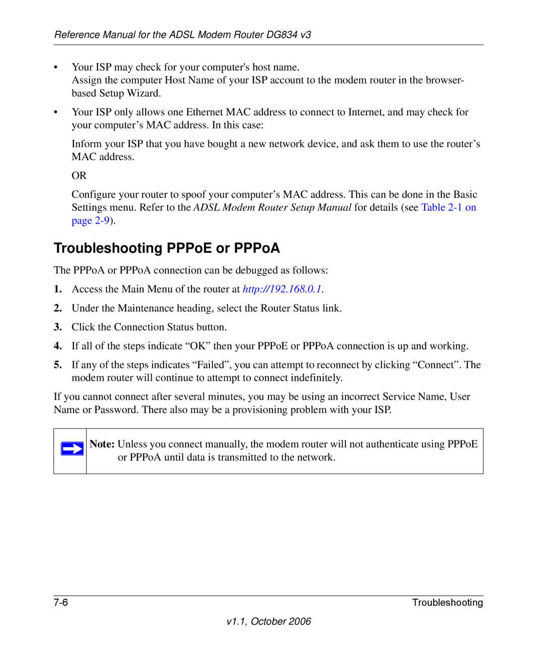 NETGEAR DG834 V3 manual Troubleshooting PPPoE or PPPoA 