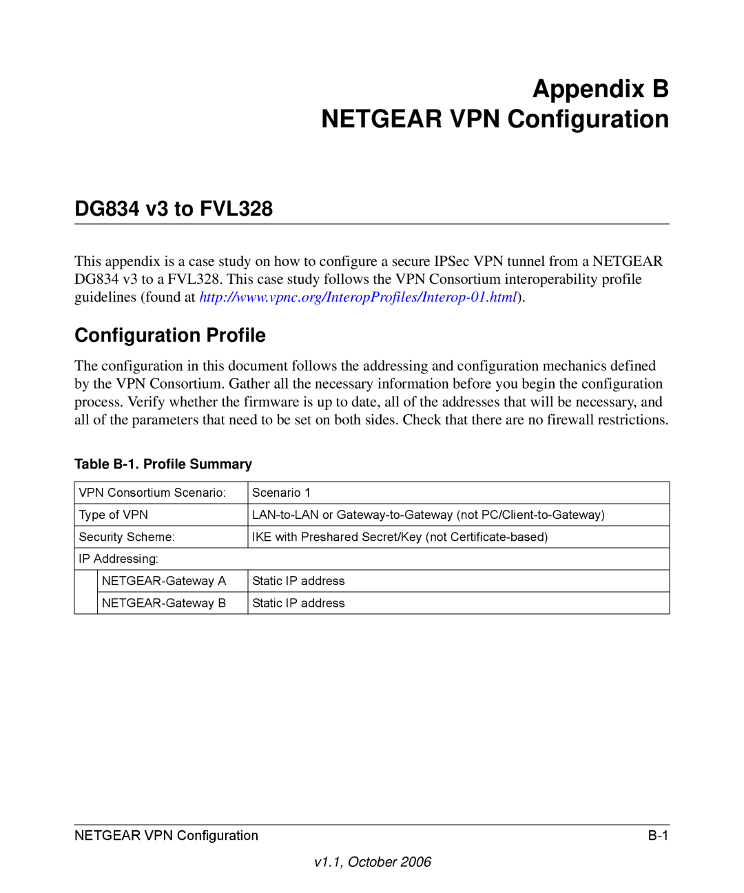 NETGEAR DG834 V3 manual DG834 v3 to FVL328, Configuration Profile 