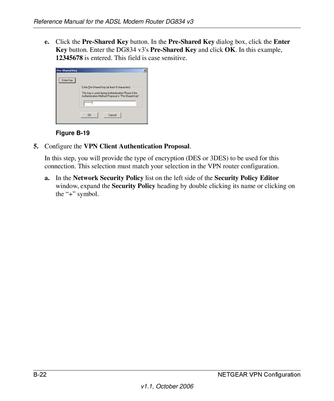 NETGEAR DG834 V3 manual Configure the VPN Client Authentication Proposal, Figure B-19 