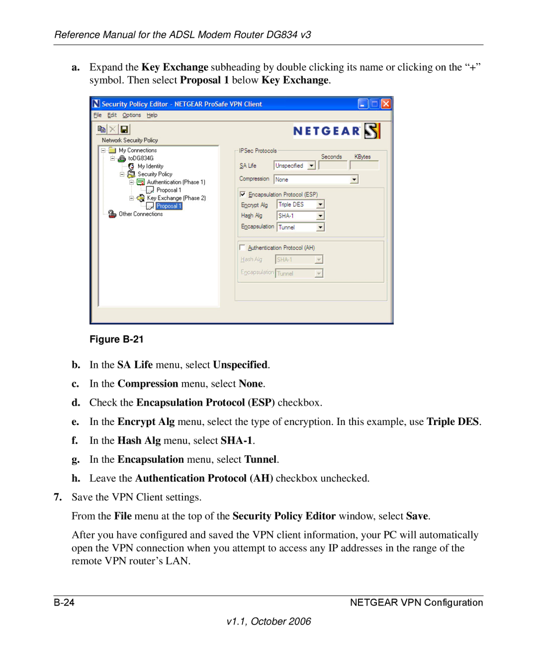 NETGEAR DG834 V3 manual Check the Encapsulation Protocol ESP checkbox, Figure B-21 