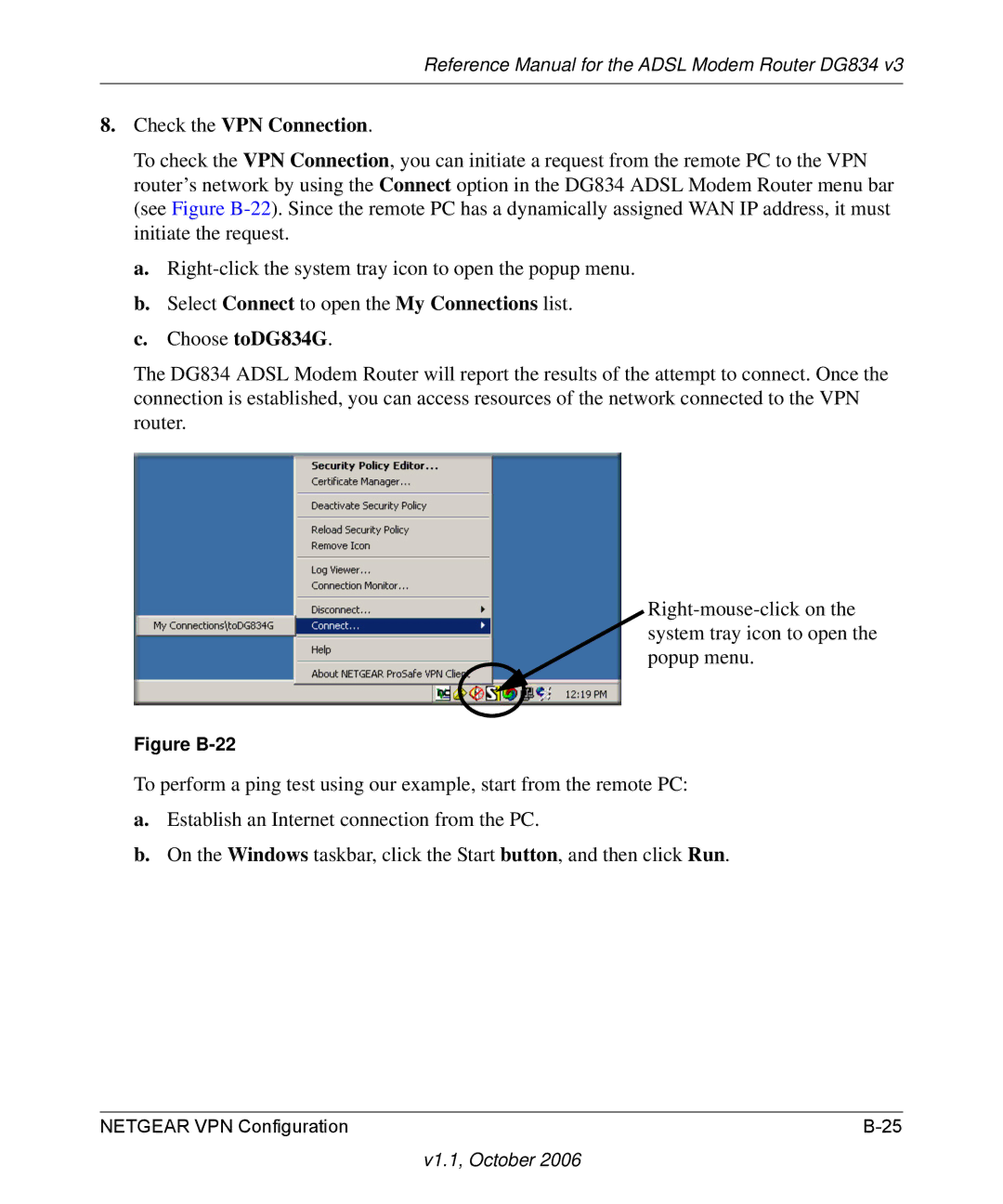 NETGEAR DG834 V3 manual Check the VPN Connection, Figure B-22 