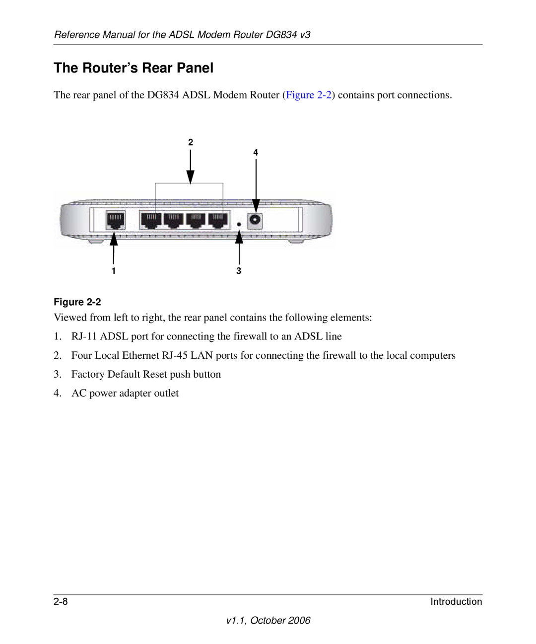 NETGEAR DG834 V3 manual Router’s Rear Panel 