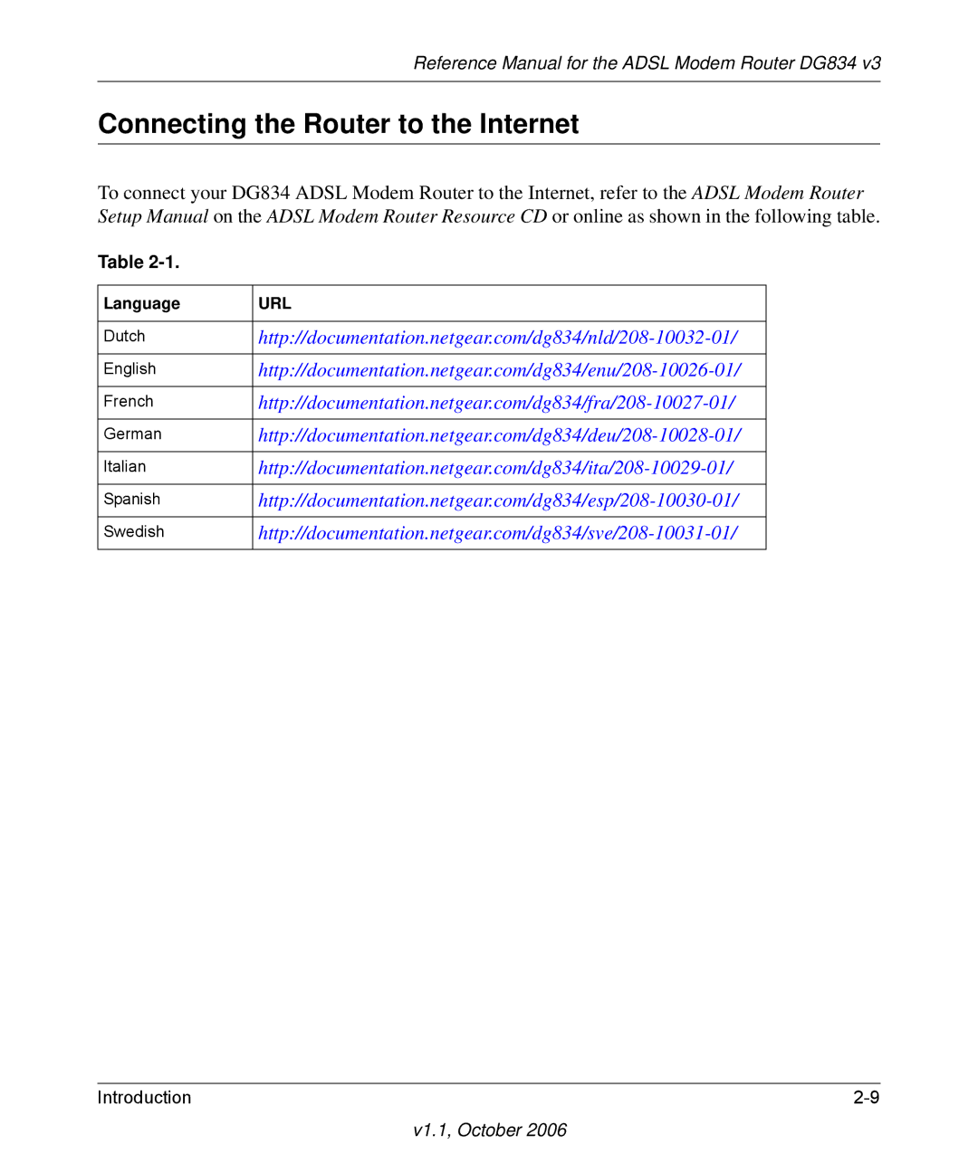 NETGEAR DG834 V3 manual Connecting the Router to the Internet 