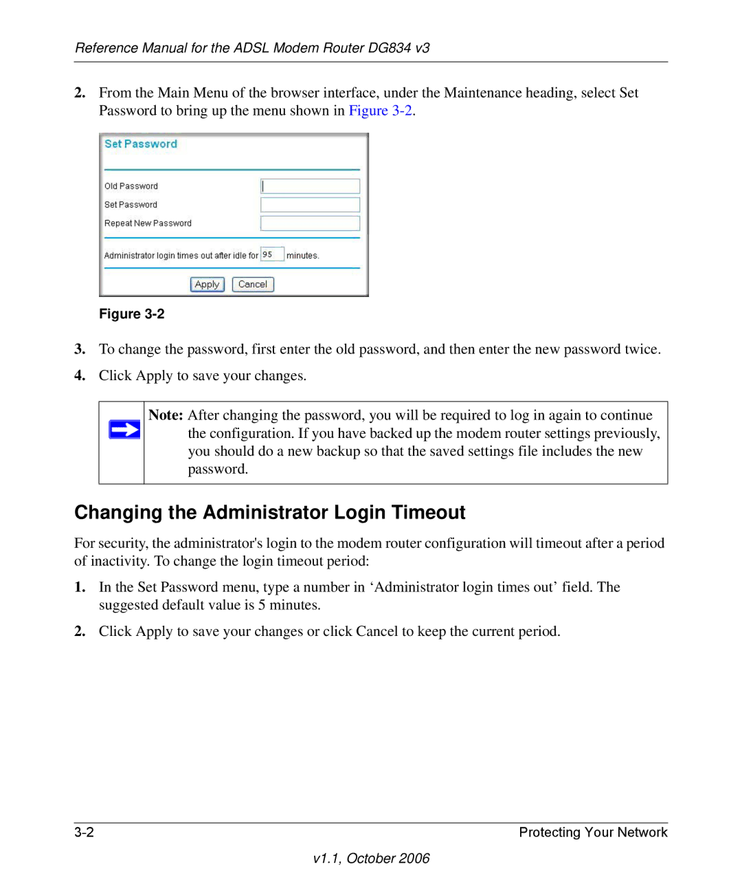 NETGEAR DG834 V3 manual Changing the Administrator Login Timeout 