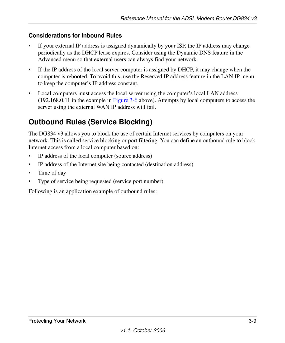 NETGEAR DG834 V3 manual Outbound Rules Service Blocking, Considerations for Inbound Rules 