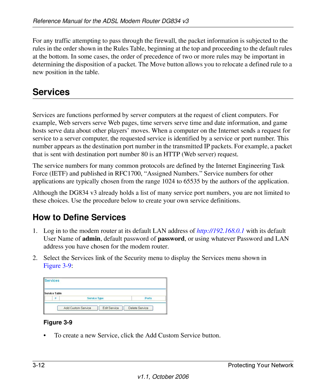 NETGEAR DG834 V3 manual How to Define Services 