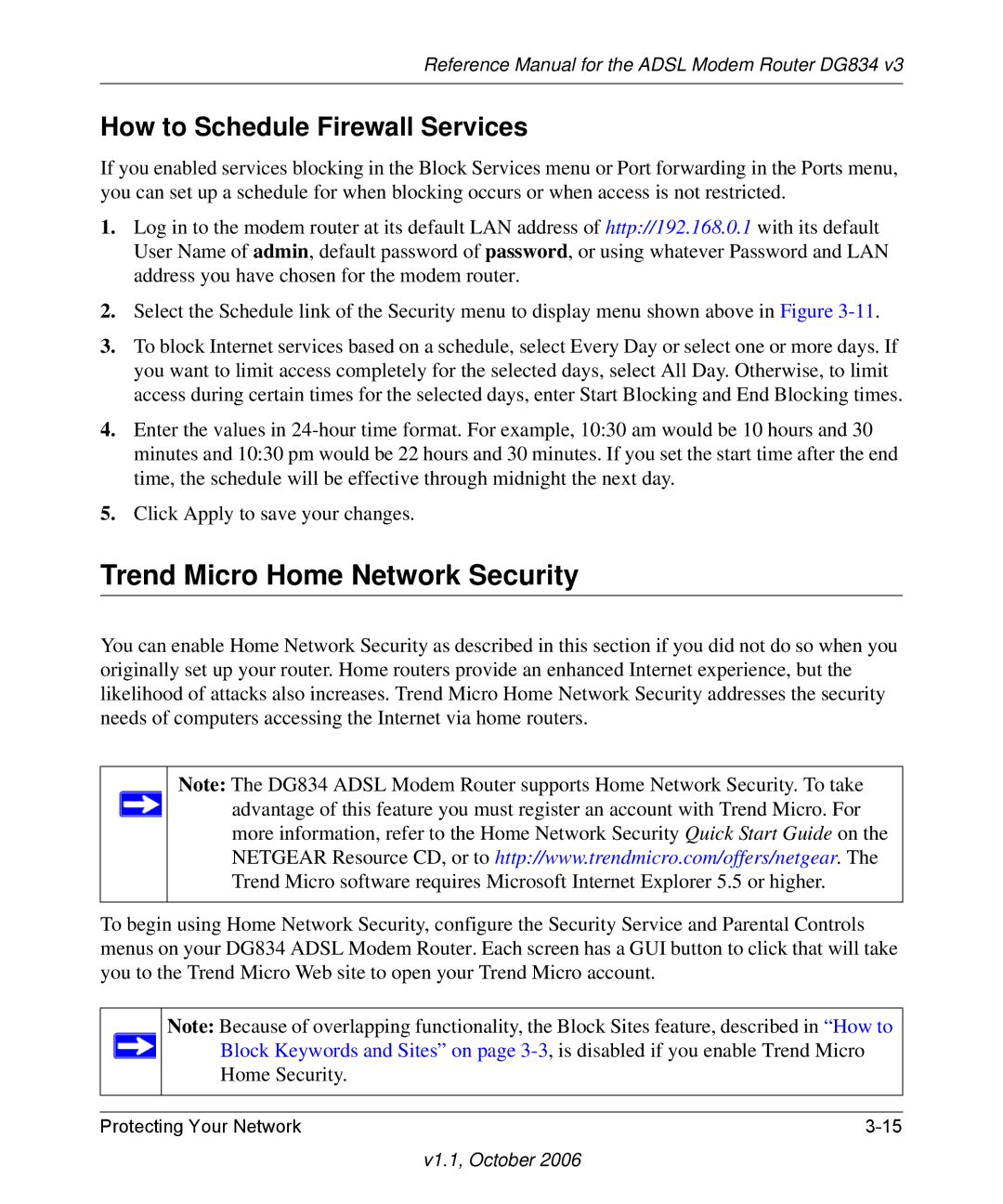 NETGEAR DG834 V3 manual Trend Micro Home Network Security, How to Schedule Firewall Services 