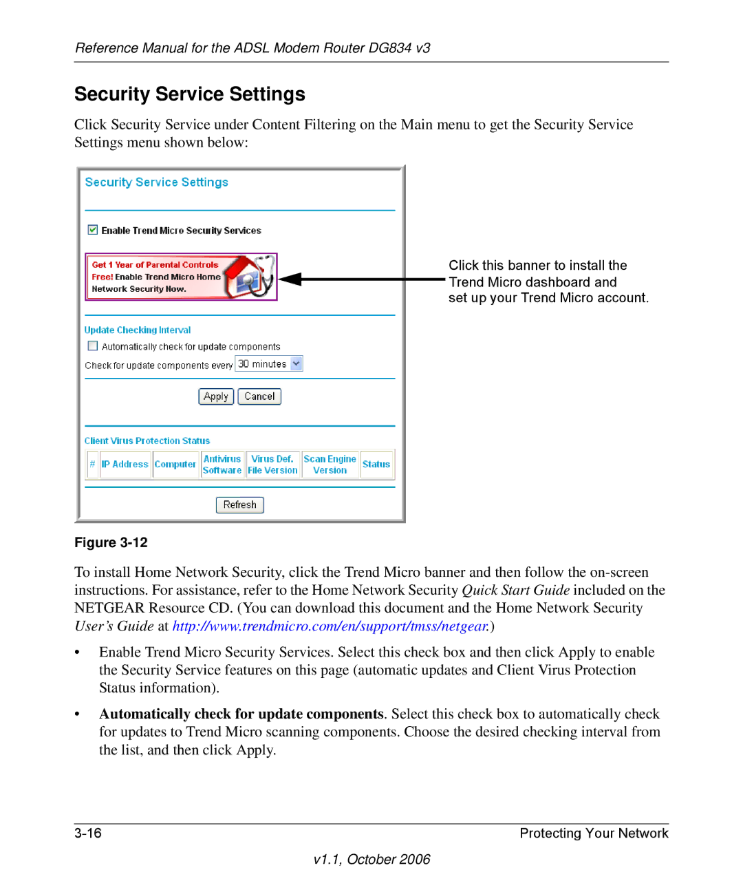 NETGEAR DG834 V3 manual Security Service Settings 