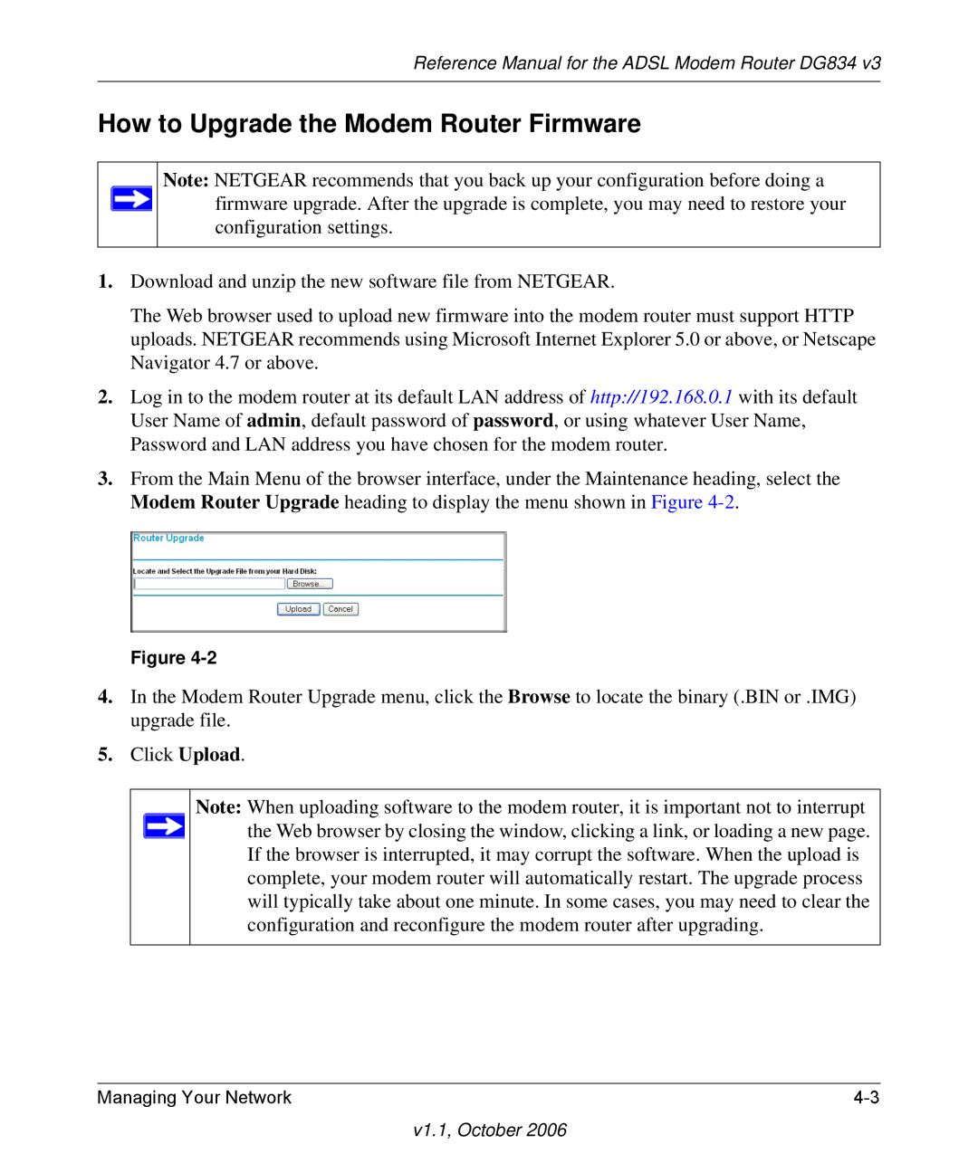 NETGEAR DG834 V3 manual How to Upgrade the Modem Router Firmware 