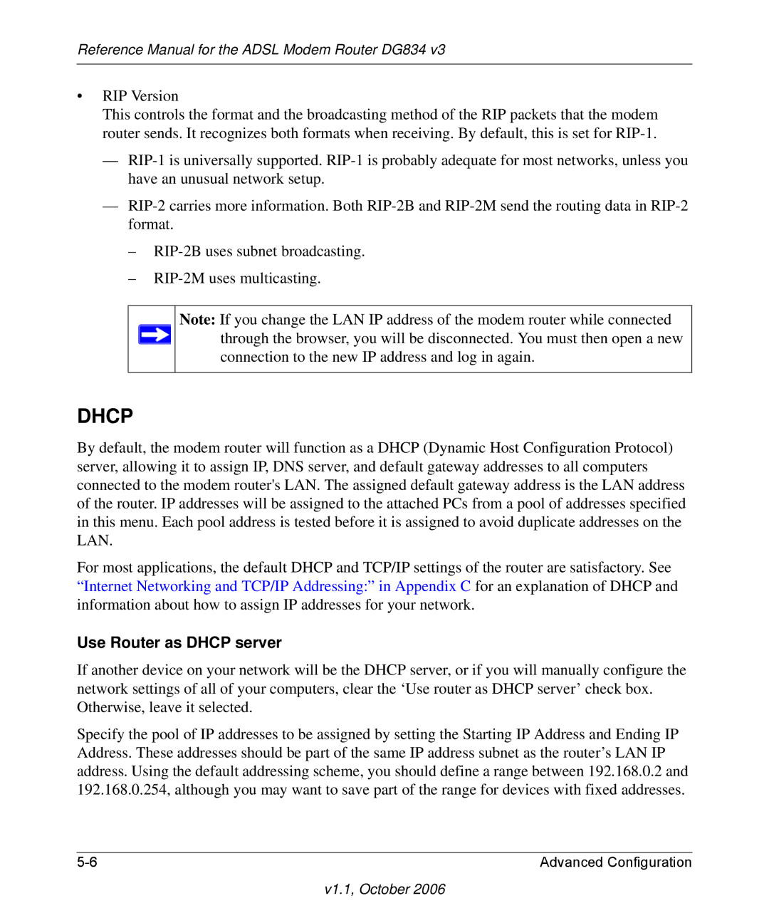 NETGEAR DG834 V3 manual Use Router as Dhcp server 