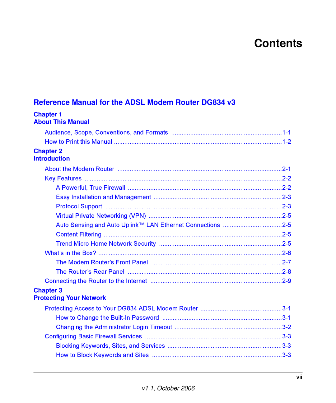 NETGEAR DG834 V3 manual Contents 