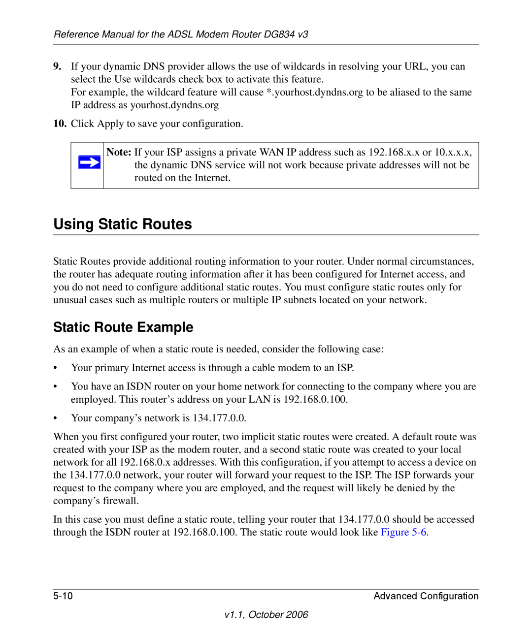 NETGEAR DG834 V3 manual Using Static Routes, Static Route Example 