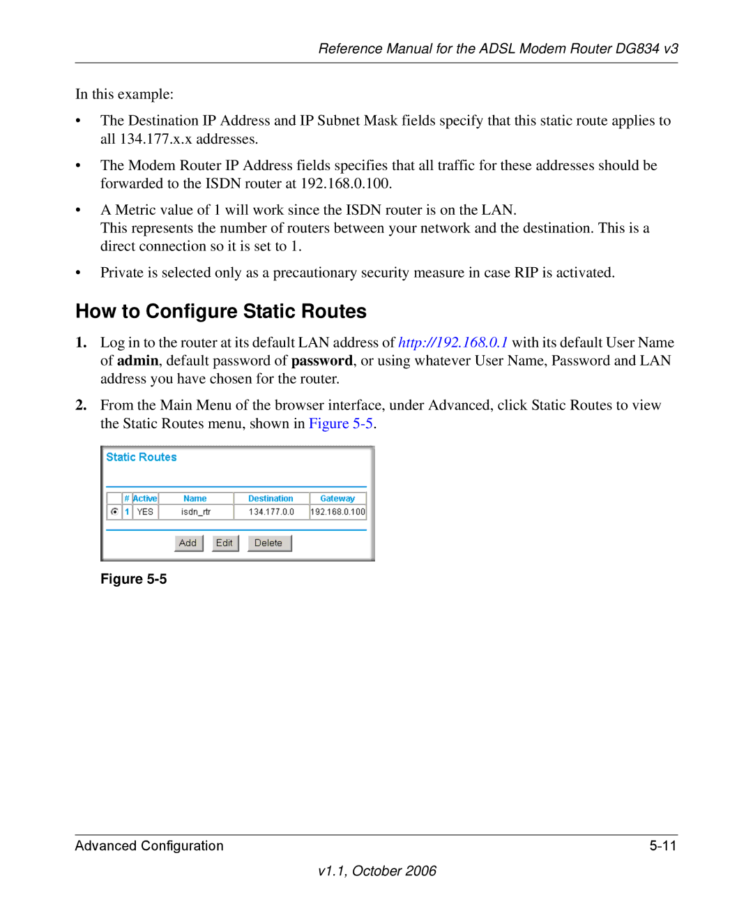 NETGEAR DG834 V3 manual How to Configure Static Routes 