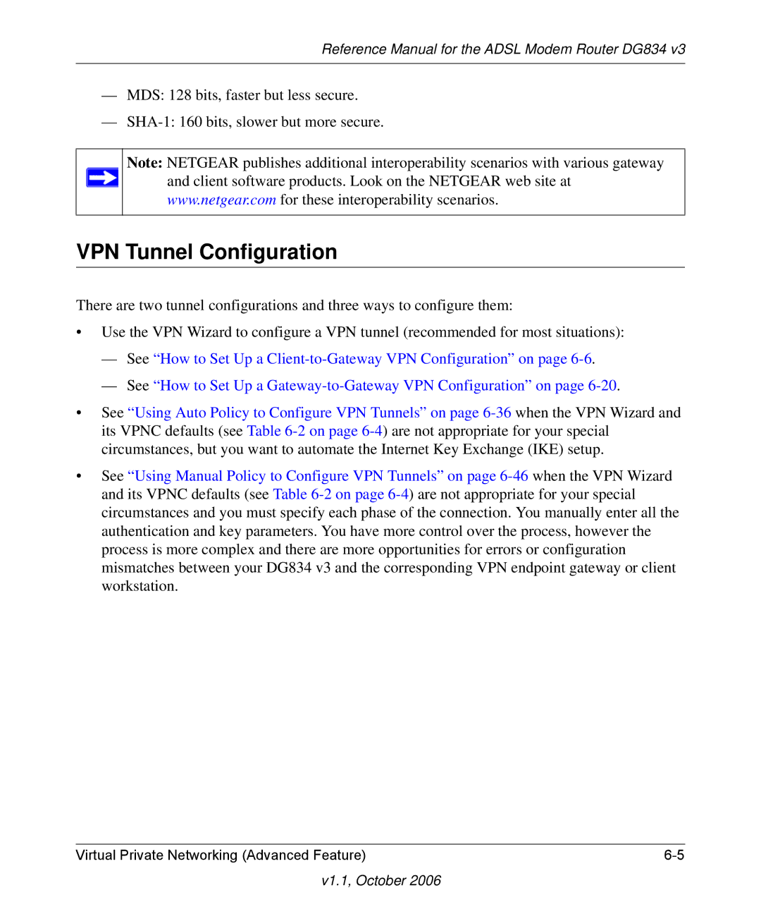 NETGEAR DG834 V3 manual VPN Tunnel Configuration 