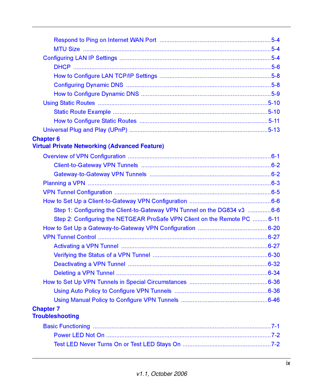 NETGEAR DG834 V3 manual Chapter Virtual Private Networking Advanced Feature 