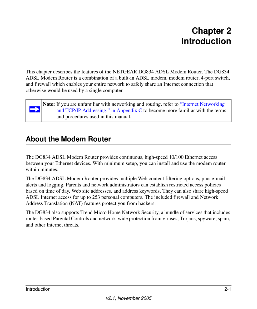 NETGEAR DG834 appendix Chapter Introduction, About the Modem Router 