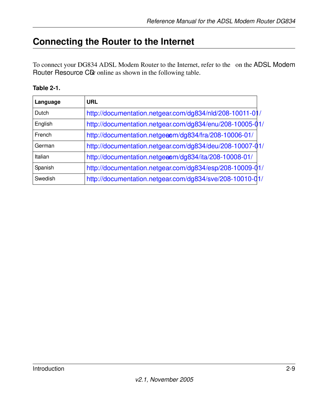 NETGEAR DG834 appendix Connecting the Router to the Internet 