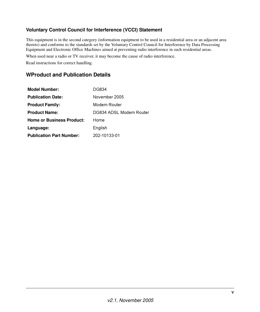 NETGEAR DG834 manual WProduct and Publication Details, Voluntary Control Council for Interference Vcci Statement 