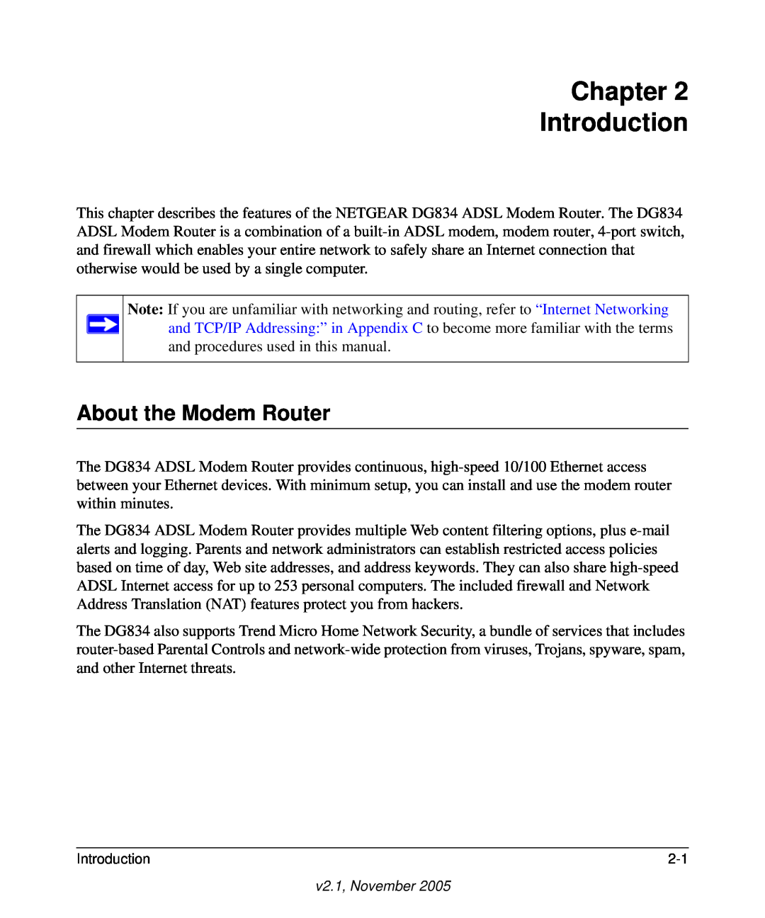 NETGEAR DG834 appendix About the Modem Router, Chapter Introduction 