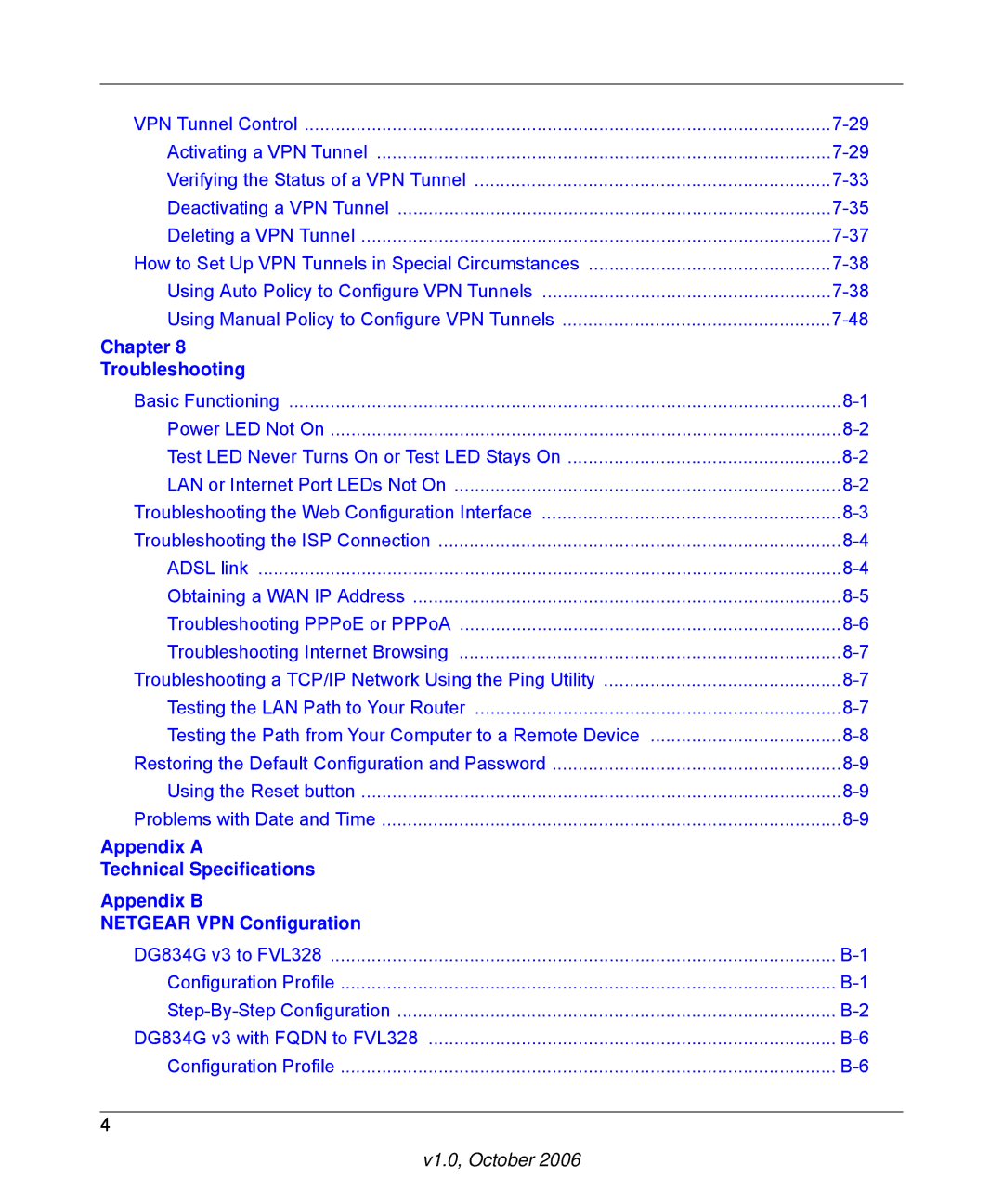 NETGEAR DG834G manual Chapter Troubleshooting 