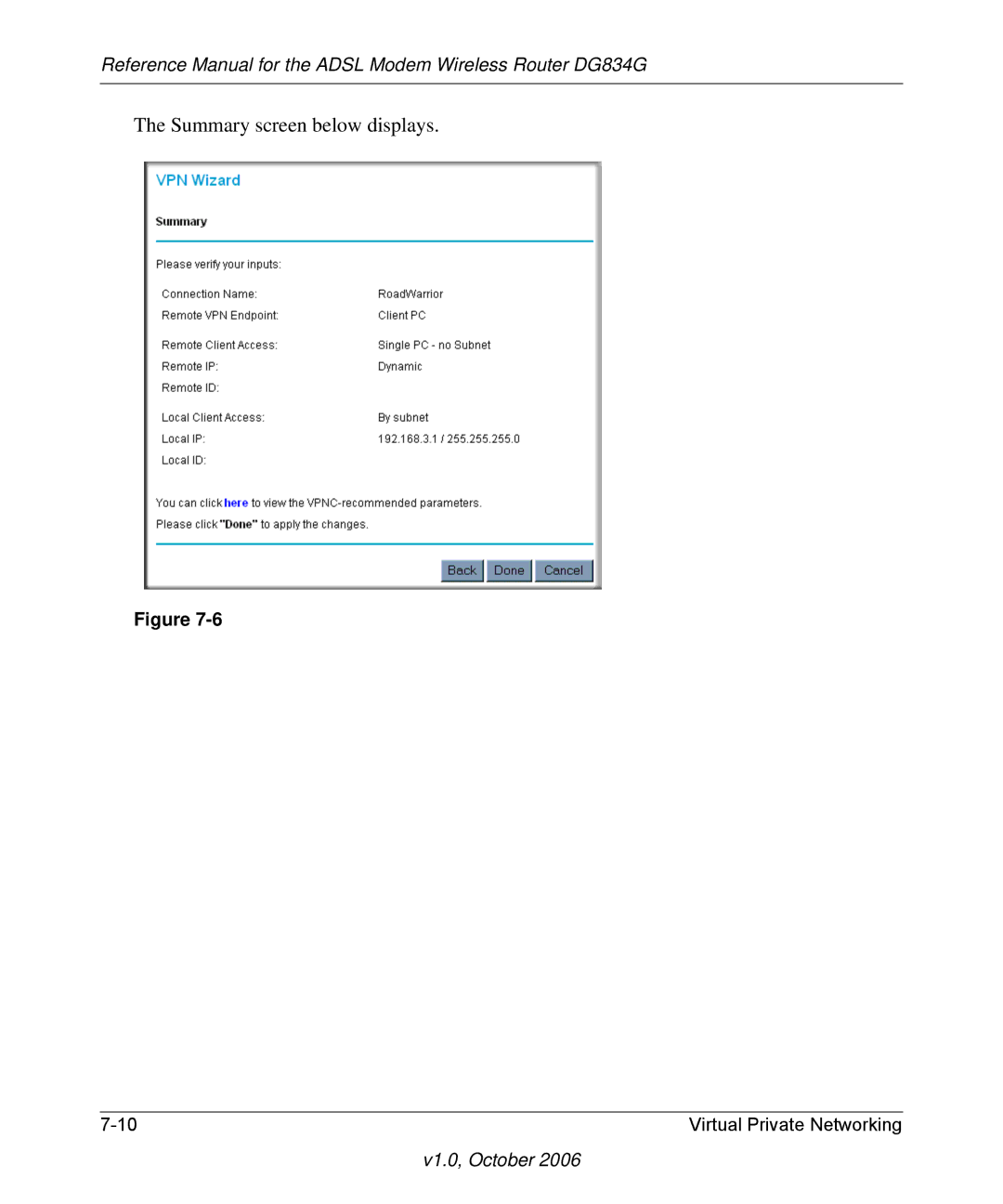 NETGEAR DG834G manual Summary screen below displays 