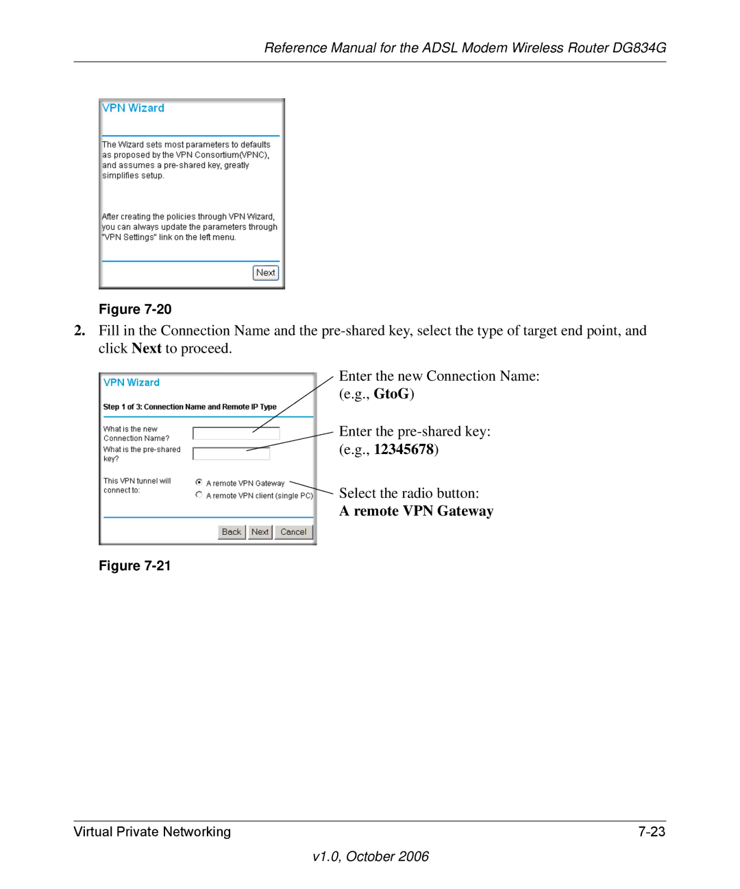 NETGEAR DG834G manual Remote VPN Gateway 