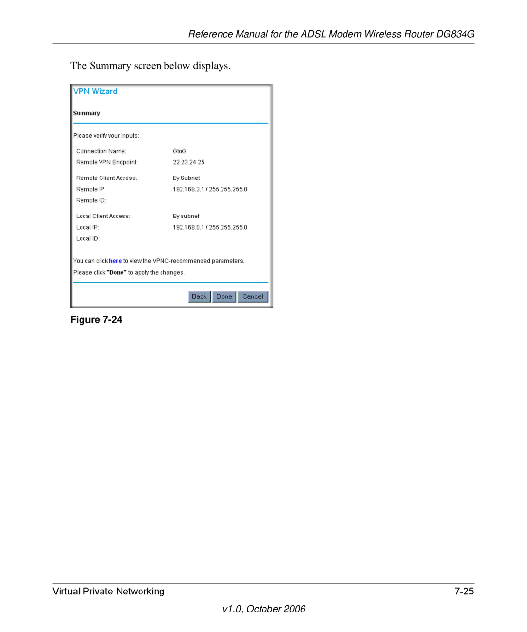 NETGEAR DG834G manual Summary screen below displays 