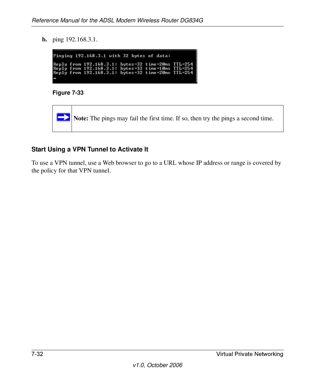 NETGEAR DG834G manual Start Using a VPN Tunnel to Activate It 